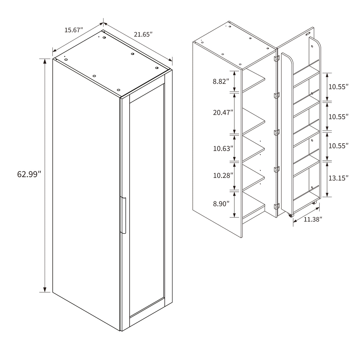22" Deep Narrow Pantry Cabinet with Door Shelves & Interior Storage