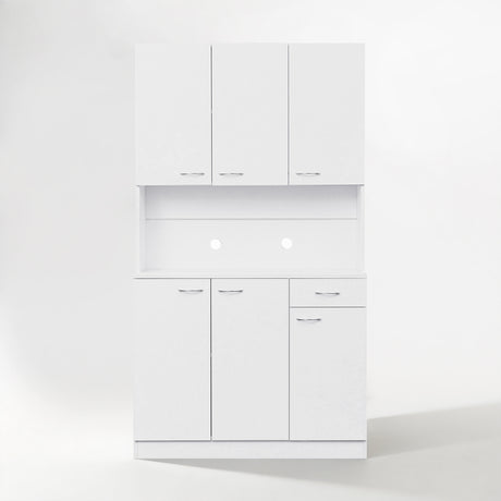 71" Tall Kitchen Pantry Cabinet with Hutch, Microwave Shelf & Storage Drawer