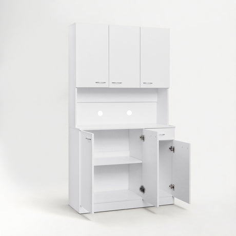 71" Tall Kitchen Pantry Cabinet with Hutch, Microwave Shelf & Storage Drawer