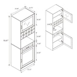 71" Farmhouse Kitchen Pantry Cabinet with Glass Door & Wine Storage