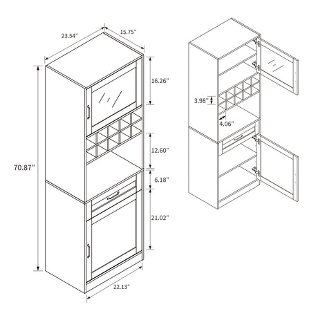 71" Farmhouse Kitchen Pantry Cabinet with Glass Door & Wine Storage