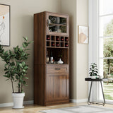 71" Farmhouse Kitchen Pantry Cabinet with Glass Door & Wine Storage