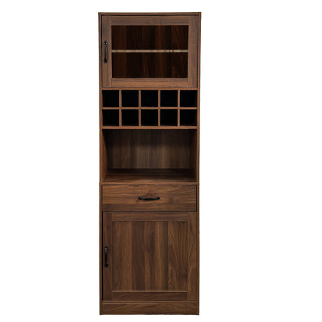 71" Farmhouse Kitchen Pantry Cabinet with Glass Door & Wine Storage