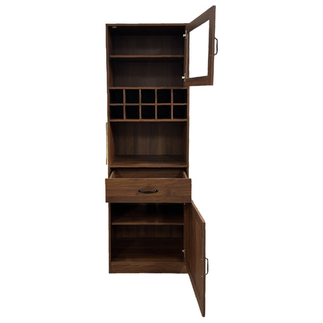 71" Farmhouse Kitchen Pantry Cabinet with Glass Door & Wine Storage