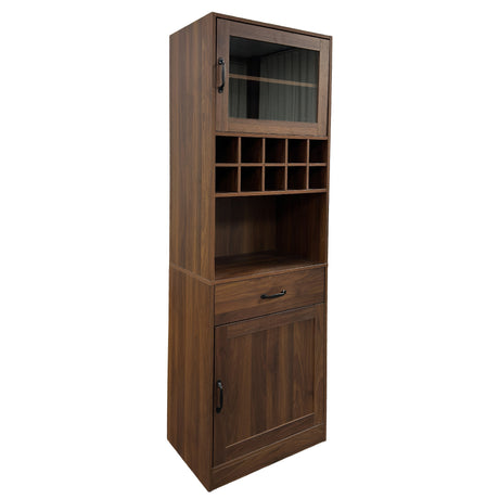 71" Farmhouse Kitchen Pantry Cabinet with Glass Door & Wine Storage