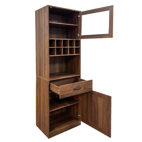71" Farmhouse Kitchen Pantry Cabinet with Glass Door & Wine Storage