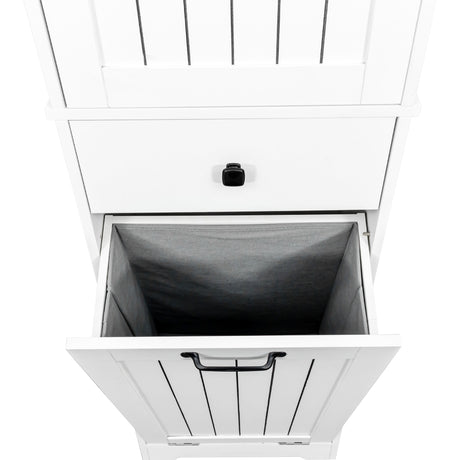 71" Laundry Cabinet with Tilt-Out Hamper, Adjustable Shelves & Drawer, White