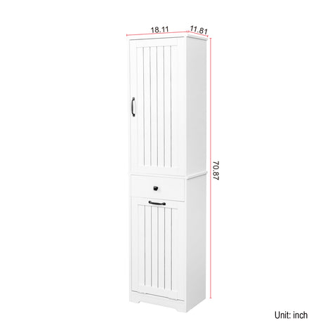71" Laundry Cabinet with Tilt-Out Hamper, Adjustable Shelves & Drawer, White
