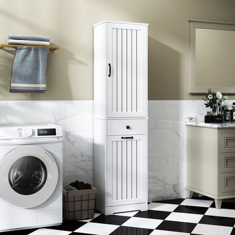 71" Laundry Cabinet with Tilt-Out Hamper, Adjustable Shelves & Drawer, White