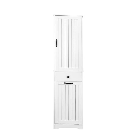 71" Laundry Cabinet with Tilt-Out Hamper, Adjustable Shelves & Drawer, White