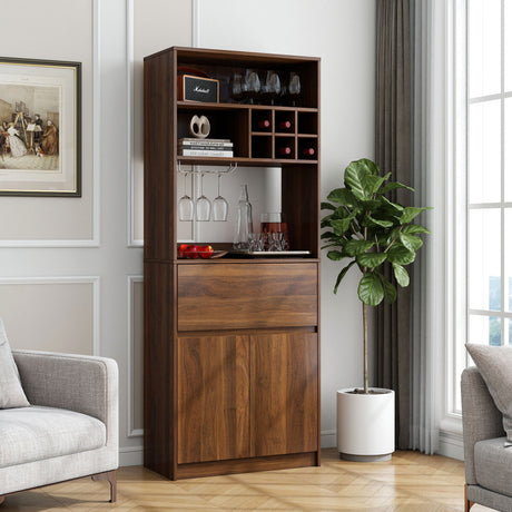 71" Multi-Functional Storage Cabinet with Drawer, Wine Rack & Glass Holder
