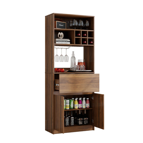 71" Multi-Functional Storage Cabinet with Drawer, Wine Rack & Glass Holder
