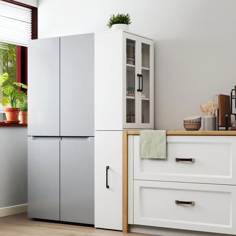 71" Multifunctional Storage Cabinet w/ 2 Glass Doors & Pull-Out Shelves