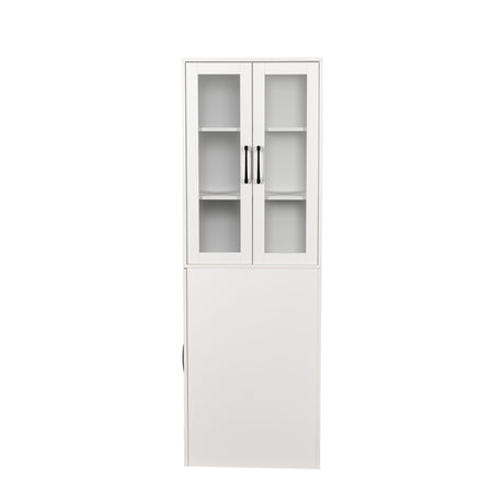 71" Multifunctional Storage Cabinet w/ 2 Glass Doors & Pull-Out Shelves