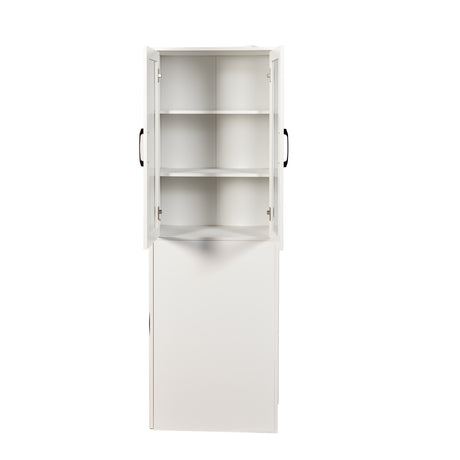 71" Multifunctional Storage Cabinet w/ 2 Glass Doors & Pull-Out Shelves