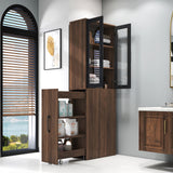 71" Multifunctional Storage Cabinet w/ 2 Glass Doors & Pull-Out Shelves