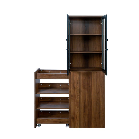 71" Multifunctional Storage Cabinet w/ 2 Glass Doors & Pull-Out Shelves