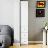 71" Narrow Display Storage Cabinet w/ 4-Tier Shelf and 3 Side Drawers