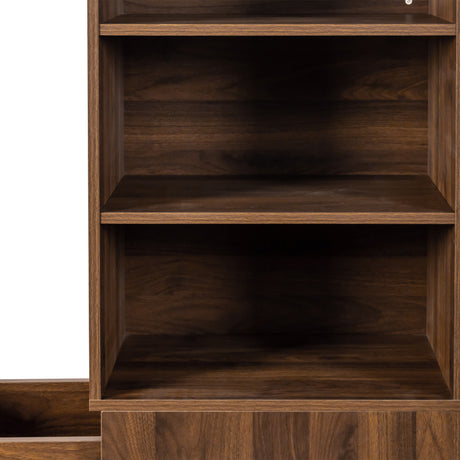 71" Narrow Display Storage Cabinet w/ 4-Tier Shelf and 3 Side Drawers