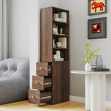 71" Narrow Display Storage Cabinet w/ 4-Tier Shelf and 3 Side Drawers