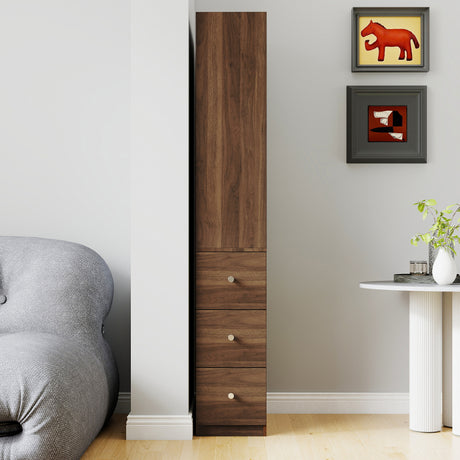 71" Narrow Display Storage Cabinet w/ 4-Tier Shelf and 3 Side Drawers