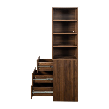 71" Narrow Display Storage Cabinet w/ 4-Tier Shelf and 3 Side Drawers