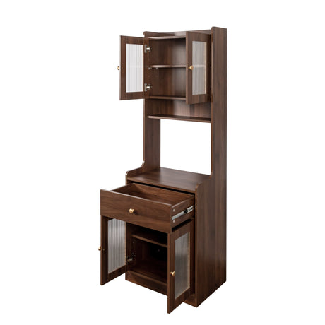 71" Narrow Kitchen Pantry Cabinet with Hutch, Drawer & Microwave Stand
