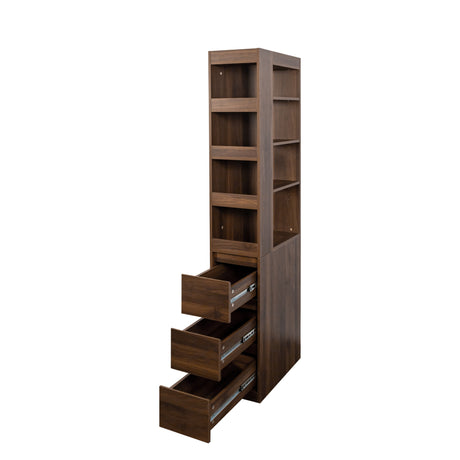 71" Narrow Storage Cabinet w/ 4-Tier Open Shelves & 3 Side Drawers