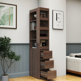 71" Narrow Storage Cabinet w/ 4-Tier Open Shelves & 3 Side Drawers
