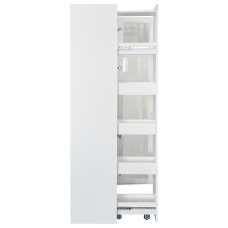71" Slim Kitchen Pantry Cabinet w/ Clear Door & Pull-Out Shelf | Multifunctional