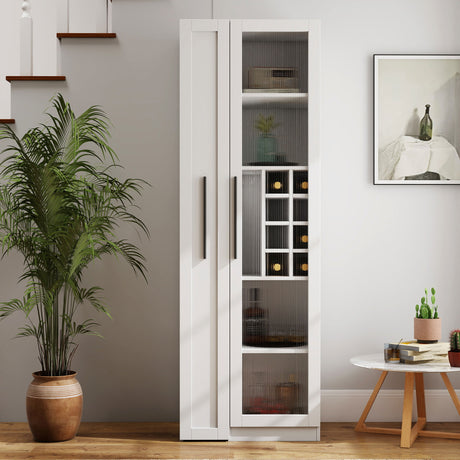 71" Slim Kitchen Pantry Cabinet w/ Clear Door & Pull-Out Shelf | Multifunctional