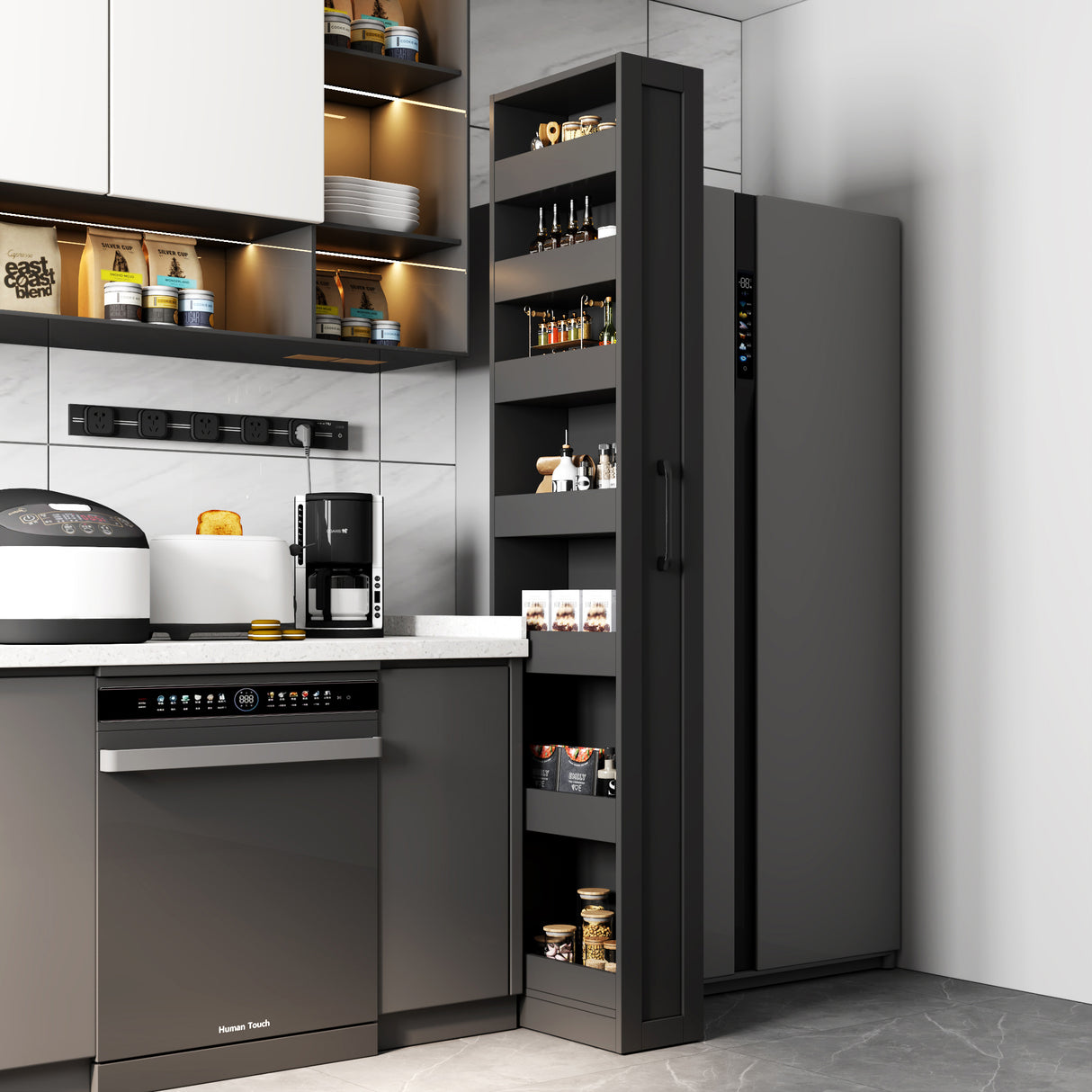 71" Slim Rolling Pantry Storage Cabinet for Kitchen, Bathroom, Laundry, Office