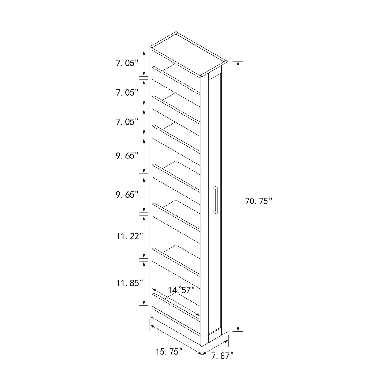 71" Slim Rolling Pantry Storage Cabinet for Kitchen, Bathroom, Laundry, Office