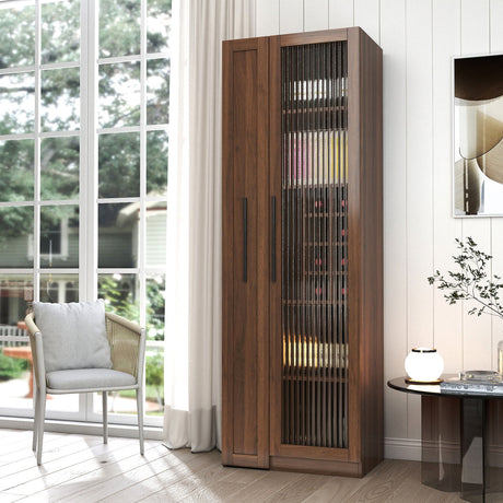 71" Tall Freestanding Kitchen Pantry Cabinet with Pull-Out Shelves & Glass Door
