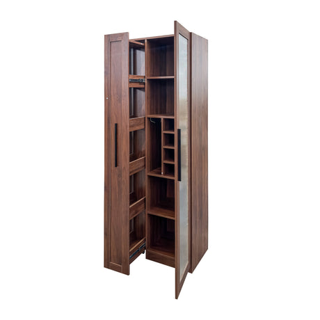 71" Tall Freestanding Kitchen Pantry Cabinet with Pull-Out Shelves & Glass Door