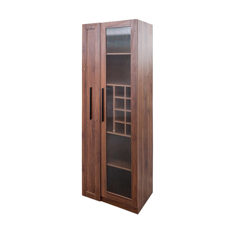71" Tall Freestanding Kitchen Pantry Cabinet with Pull-Out Shelves & Glass Door