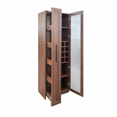 71" Tall Freestanding Kitchen Pantry Cabinet with Pull-Out Shelves & Glass Door