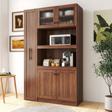 71" Tall Kitchen Pantry Cabinet with Pull Out Shelves and Glass Doors | Multifunctional