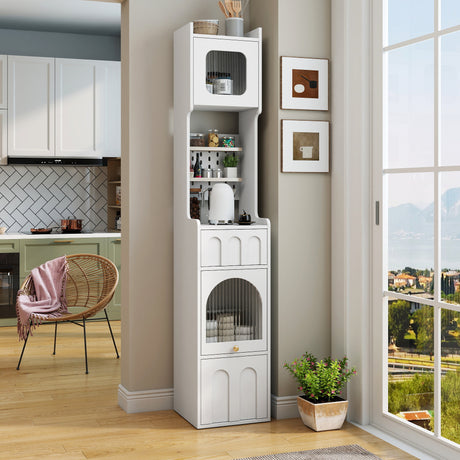 71" Tall Narrow Storage Cabinet with Doors, Pegboard and Drawers
