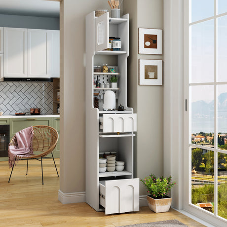 71" Tall Narrow Storage Cabinet with Doors, Pegboard and Drawers