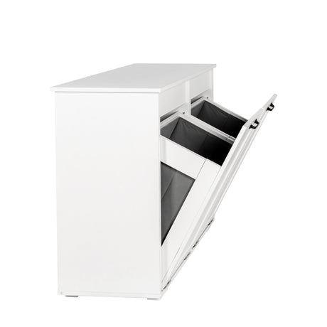 Dual Tilt-Out Laundry Hamper Cabinet with 2 Removable Liner Bags, White