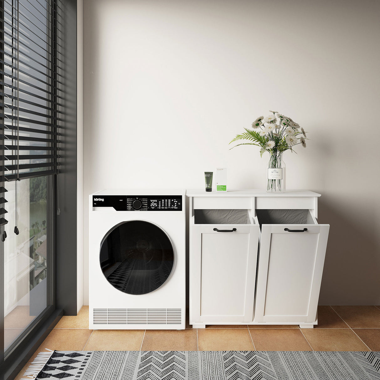 Dual Tilt-Out Laundry Hamper Cabinet with 2 Removable Liner Bags, White