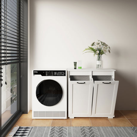 Dual Tilt-Out Laundry Hamper Cabinet with 2 Removable Liner Bags, White