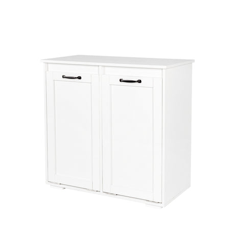 Dual Tilt-Out Laundry Hamper Cabinet with 2 Removable Liner Bags, White