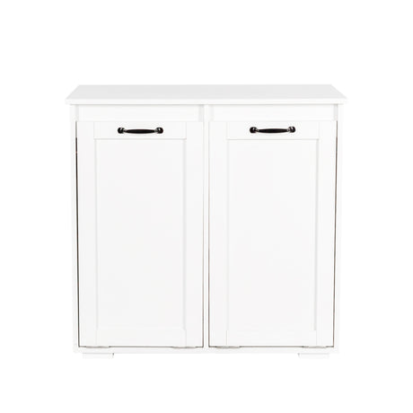 Dual Tilt-Out Laundry Hamper Cabinet with 2 Removable Liner Bags, White