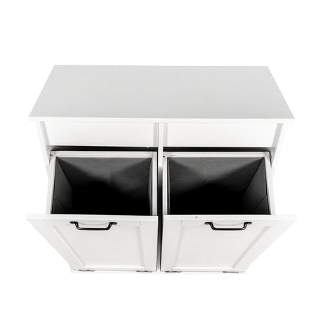 Dual Tilt-Out Laundry Hamper Cabinet with 2 Removable Liner Bags, White