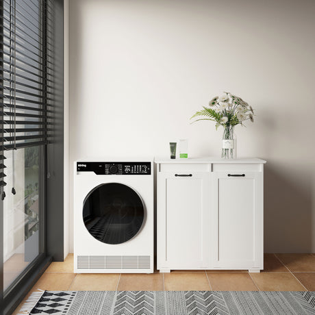 Dual Tilt-Out Laundry Hamper Cabinet with 2 Removable Liner Bags, White