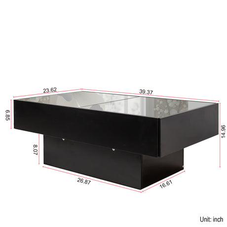 Extendable Coffee Table w/ Sliding Glass Top, Hidden Storage & LED Base, Black