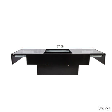 Extendable Coffee Table w/ Sliding Glass Top, Hidden Storage & LED Base, Black