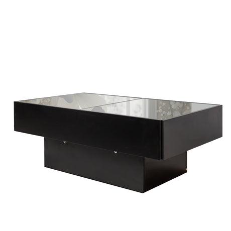 Extendable Coffee Table w/ Sliding Glass Top, Hidden Storage & LED Base, Black